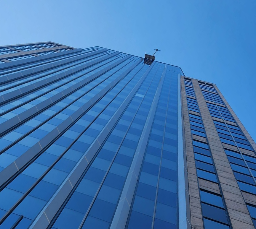 Angled tall building