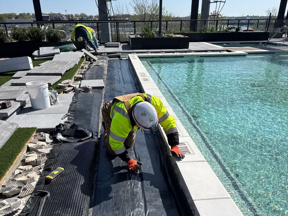 Waterproofing work around pool